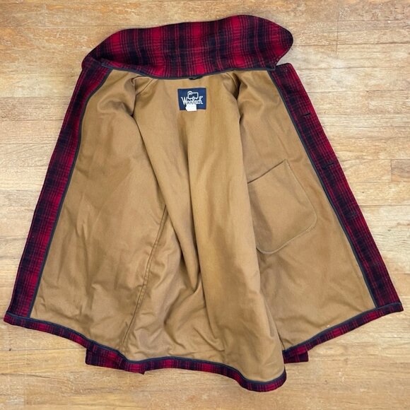 Vintage Mens Plaid Wool Coat Size Small 80s Red/Black Heavy Winter Chore Jacket - Picture 5 of 7